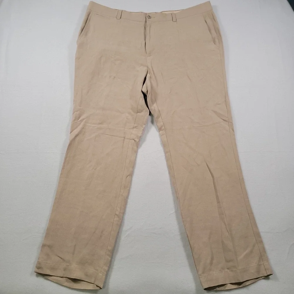 Tommy Bahama Brosnan Pants Mens 40x30 Khaki Linen Silk Flat Front Chino Coastal